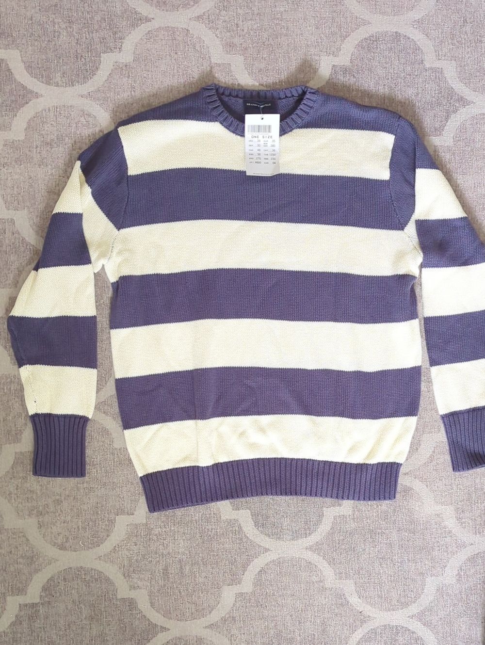 NWT Brandy Melville Blue & Cream Striped Crewneck Knit Sweater One Size